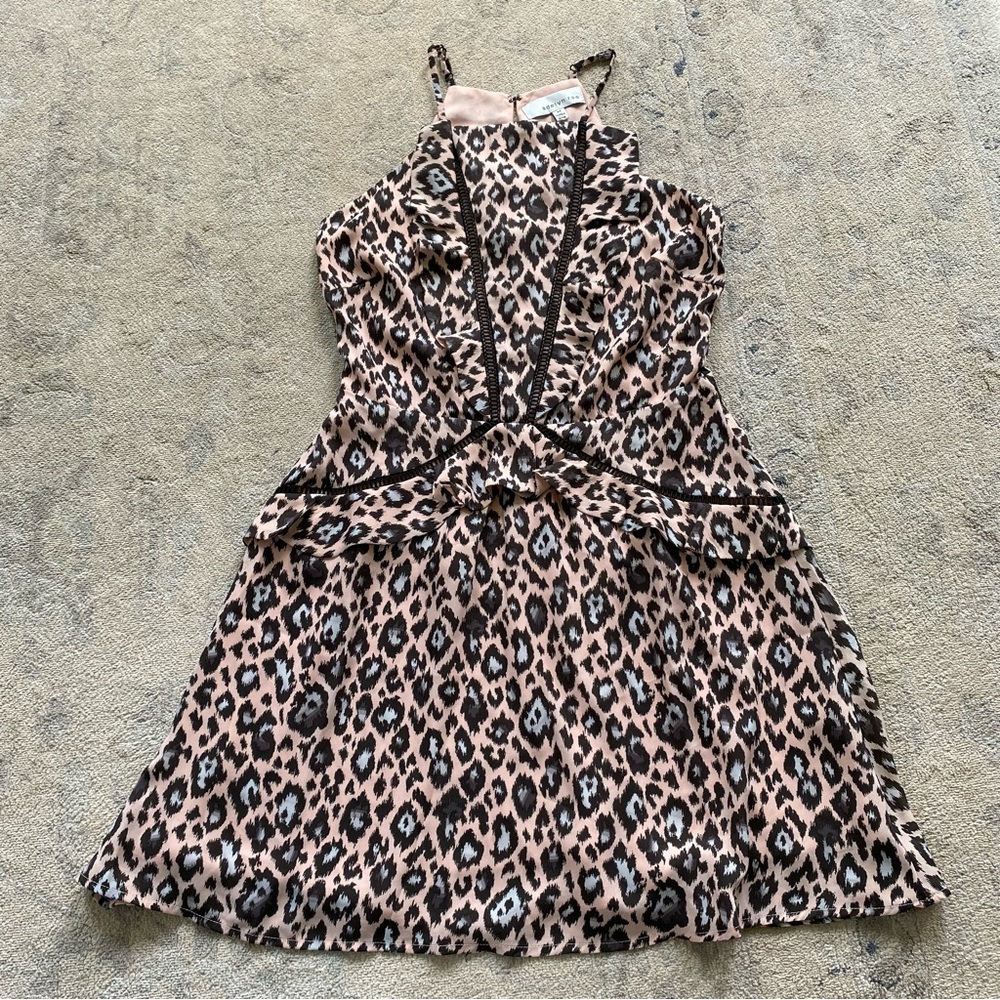 Adelyn Rae Pink Leopard Print Ruffle Dress Medium Animal Edgy